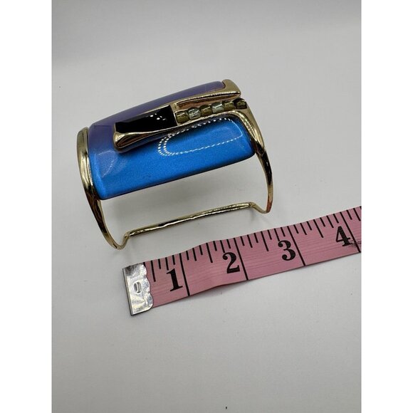Alexis Bittar Cuff Bracelet Gold Tone Blue Lucite Abstract Statement - Picture 4 of 5